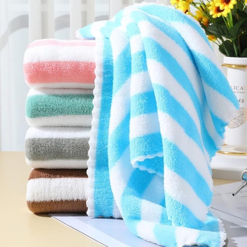 Thick Towel Absorbent Facial Towel Striped Coral Velvet Bath Towel Quick Drying Beach Towel Household Motion Bath Bath Towel