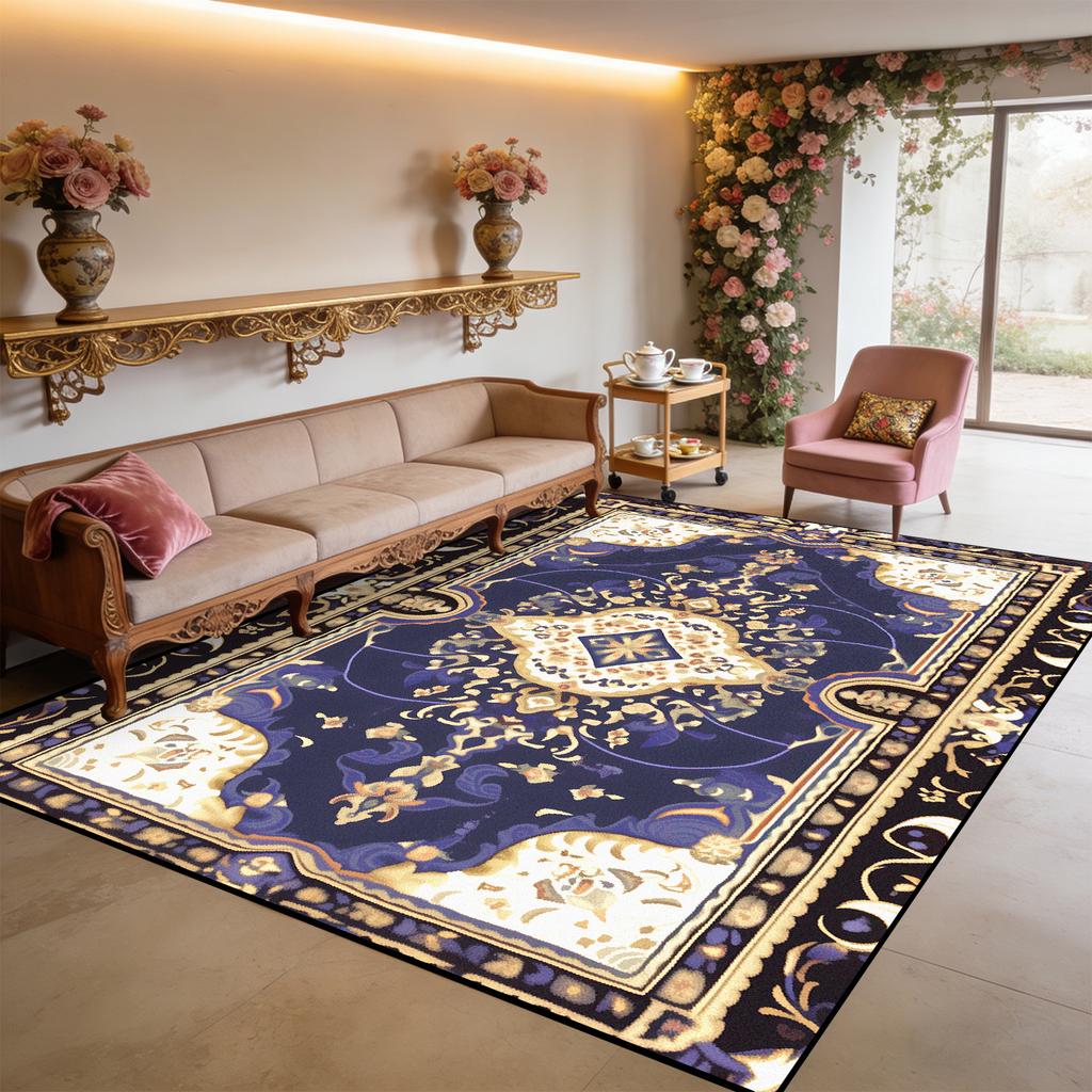 Persian Retro Living Room Carpet Light Luxury Flower Pattern Washable Large Size Rug Decoration Bedroom Fluffy Anti-slip Mats