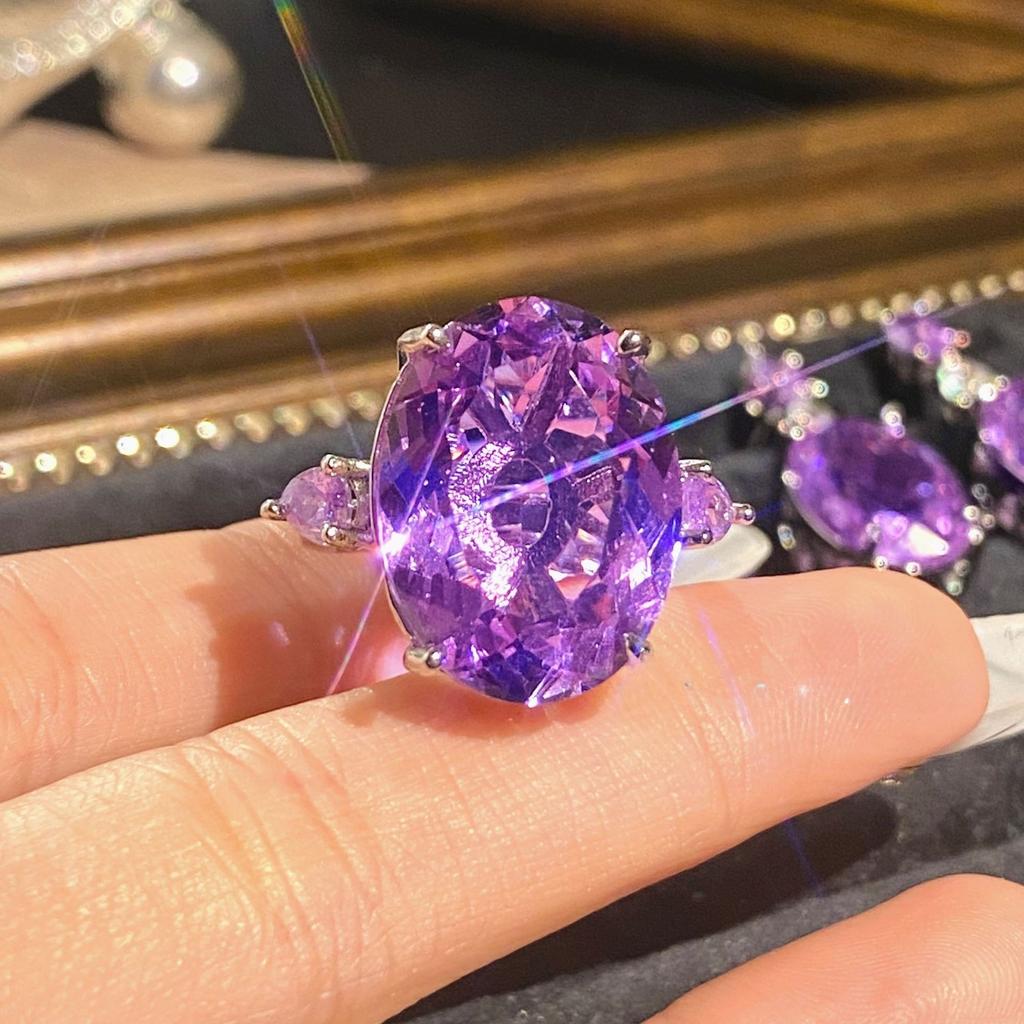 2026 Premium Full Diamond Oversized Purple Lithium Glow Chain Dress Dinner Earrings Purple Diamond Ring Color Treasure