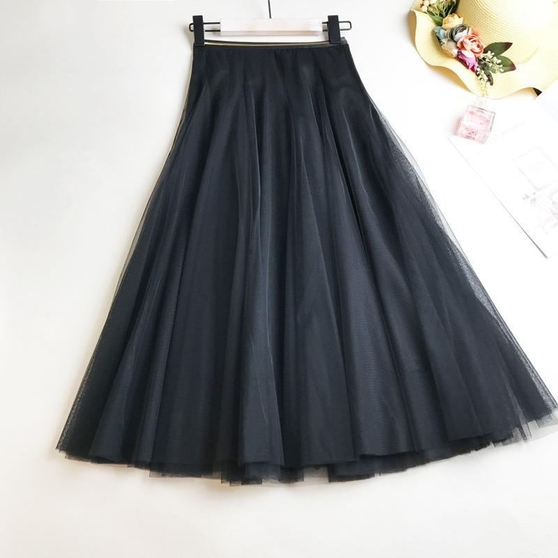 South Korea Dongdaemun summer dress elastic waist medium and long slim mesh skirt fluffy skirt gauze skirt women