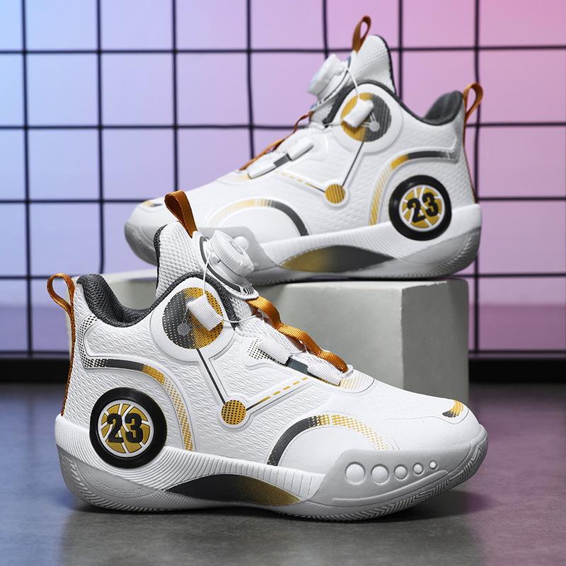 Children's sports shoes actual combat non-slip rotating boys' buttons actual combat basketball shoes shoes trendy shoes four sneakers