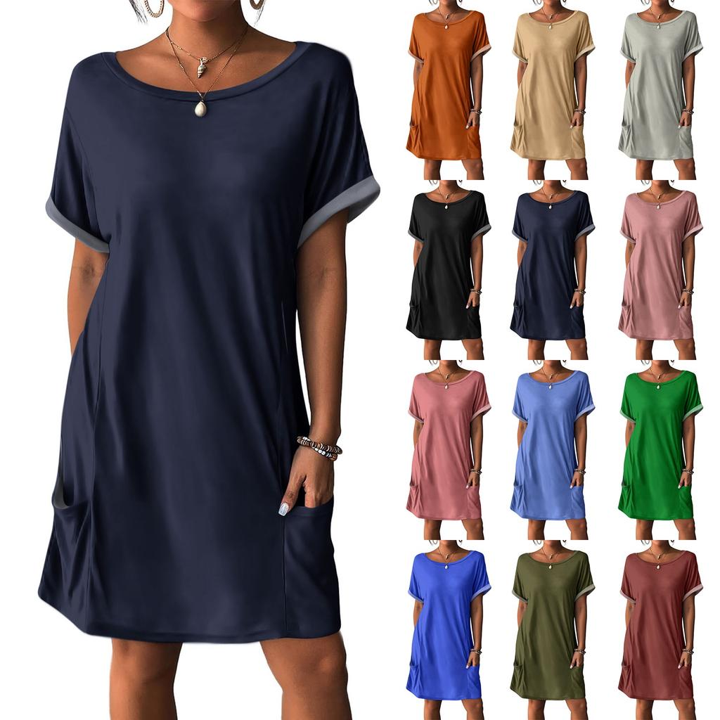 Women's Dresses T-Shirt Dresses With Pockets Solid Color Casual Beach Dresses
