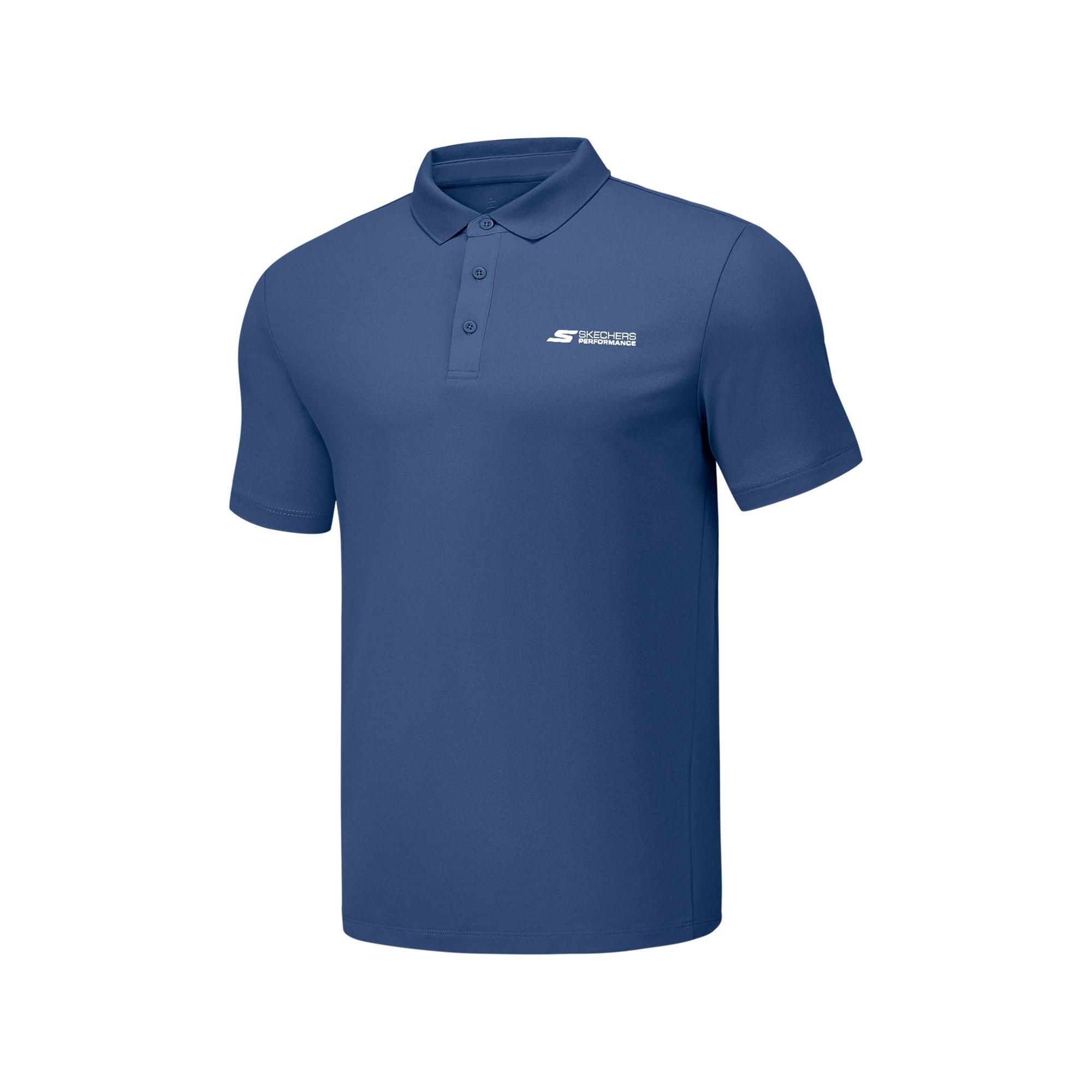 Skechers Godri Ss25 Brand Logo Moisture Wicking Quick Dry Breathable Short Sleeve Polo Shirt Men tops Deep-Sea-Blue P225M084-0079 XL