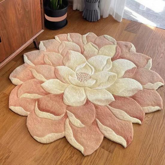 Flower Shape Floor Mat Floral Living Room Rug Non Slip Bath Mat Dahlia Rose Peony Lotus Rug for Bathroom Bedroom Dorm Nursery Kitchen