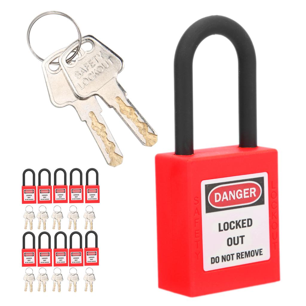 10 Sets 38mm Lockout Lock Dustproof Nylon Industrial Engineering Insulation Security Tool for FactoriesRed