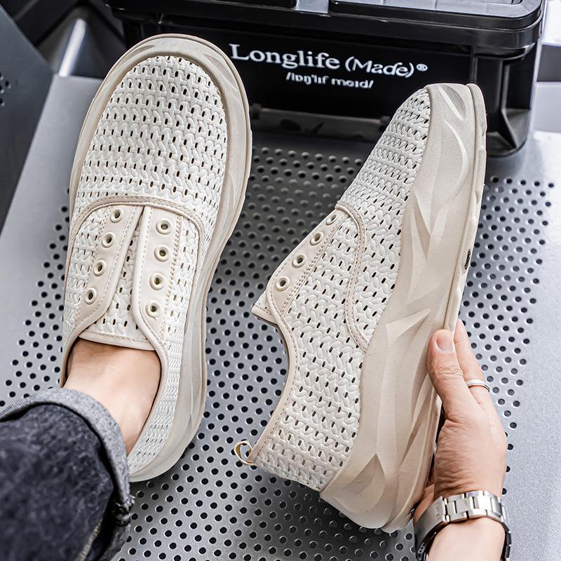 

Men s shoes summer new breathable mesh hollow thin fashion versatile personality trendy shoes platform lazy shoes one pedal 44