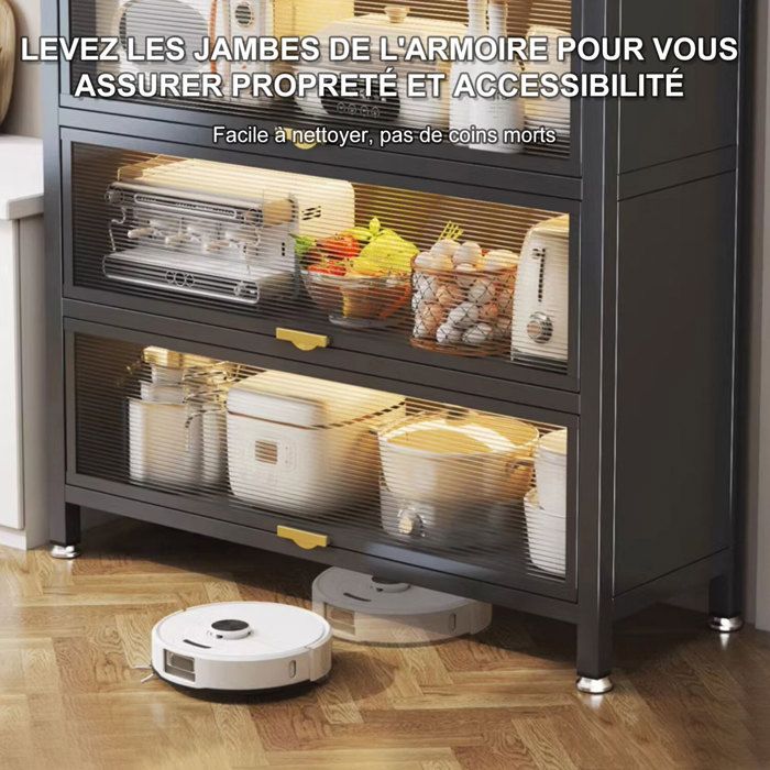 Armoire de cuisine - K IKIDO - 5 étagères - Métal - 60x32x144 cm - Style Industriel