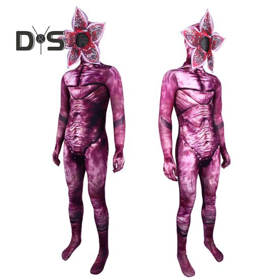 Halloween Cosplay Jumpsuit med hette Slim Fit Corpse Flower Shape Glidelåslukking Lange ermer Fotorekvisita Performance Party Carnival Costume