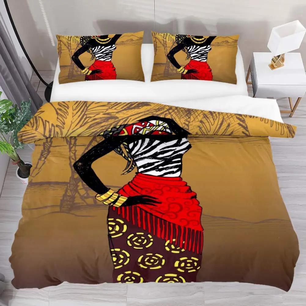 African Woman Bedding Set Vintage Africa Country Duvet Cover Set Single/Twin/Queen/King Size Boho Style Exotic Nation