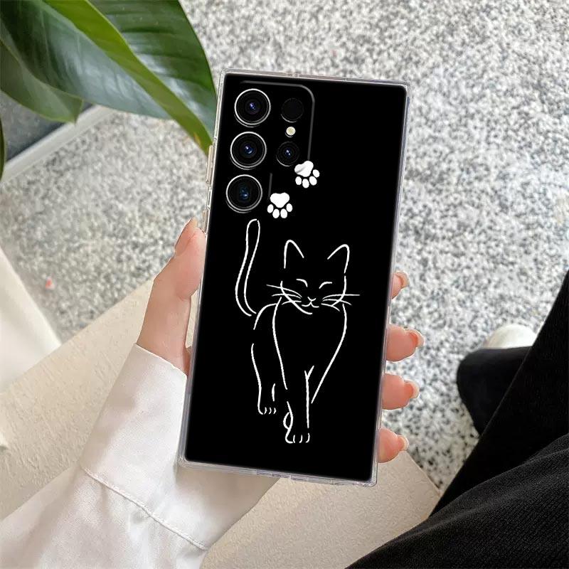 Funny Line Black Cat Phone Case For Samsung Galaxy S25 S23 S24 S22 Ultra Plus Shockproof Cover For Galaxy S24+ S23+ S25+ Shell
