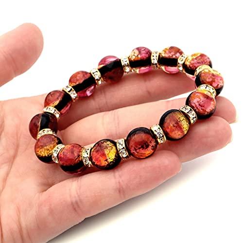 [GOLD STONE] Glowing Firefly Glass Bracelet, Kerama Sunset Orange, Sparkling Okinawa Power Stone, Inner Circumference: Approx. 18.5cm