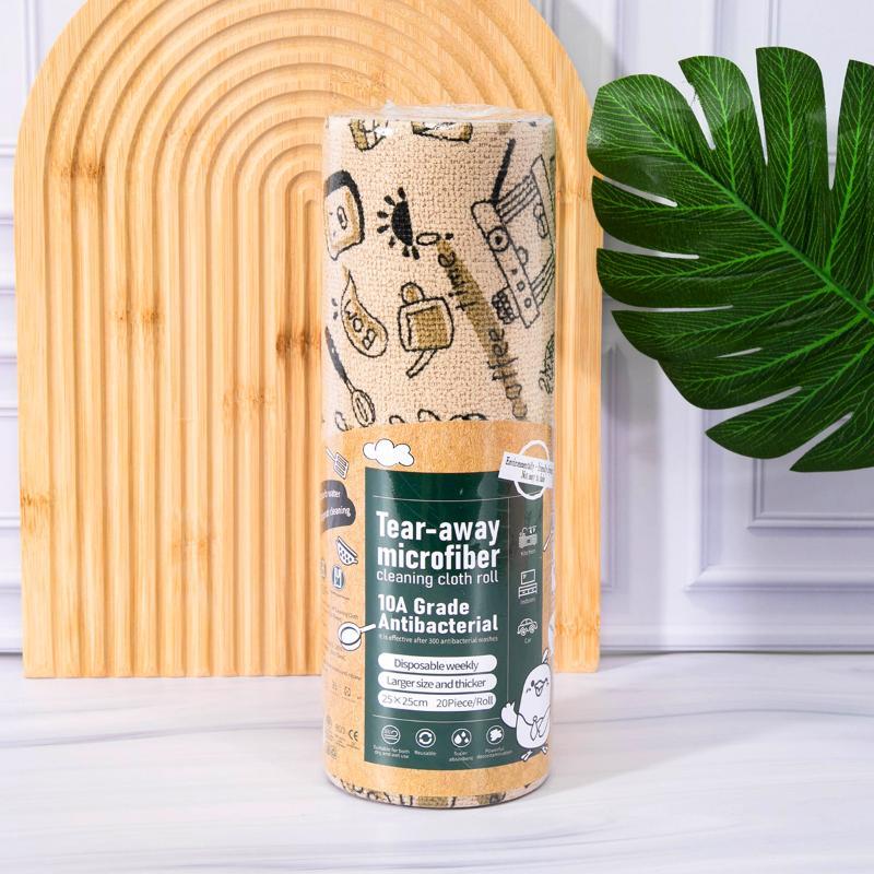 Tearable Microfiber Cleaning Cloth Roll Reusable With Cute Prints For Kitchen Wiping Home Use