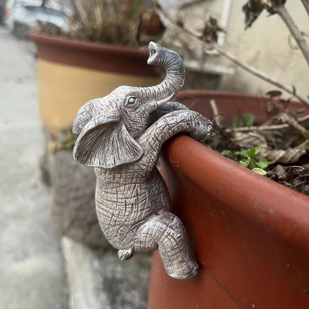 Resin Crafts Cute Elephant Statue Charming Elephant Flower Pot Hugger  Garden Balcony Decor