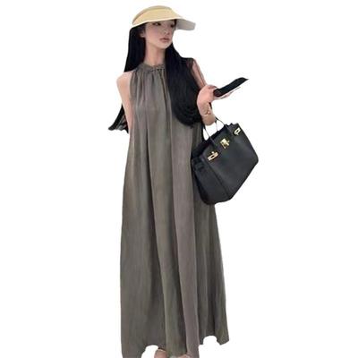 New Sleeveless Neck-hanging Dress Women's Summer Korean Version Loose and Thin A-shaped Skirt