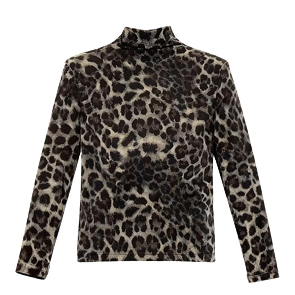 Leopard Print Tummy-Concealing Long Sleeve Top for Middle-Aged and Elderly Moms