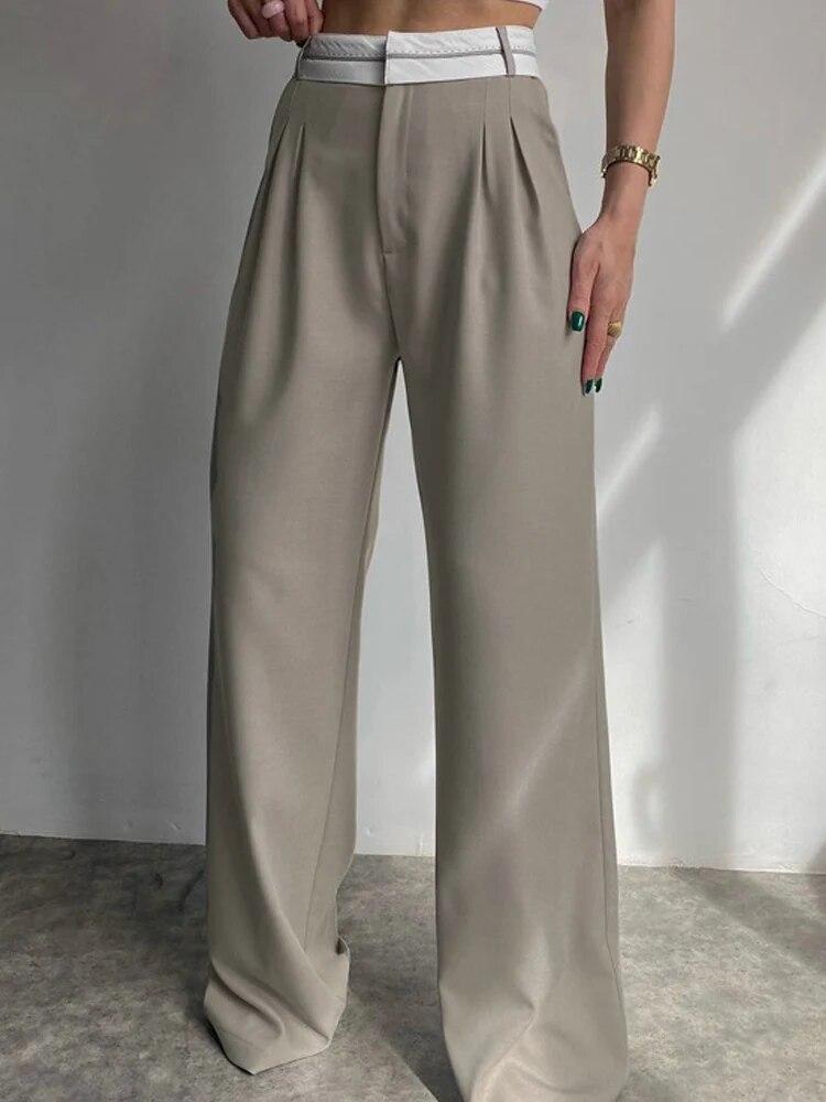 Women Casual Straight Pants 2022 Autumn Winter High Waist Pleated Office Ladies Trousers Elegant Simple Loose Female Trousers