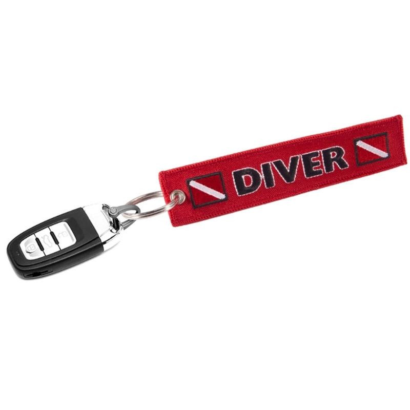 Stylish Polyester Diving Sign Keychain Waterproof Embroidered Dive Flag Key Ring Handmade Beach Vacation Accessory