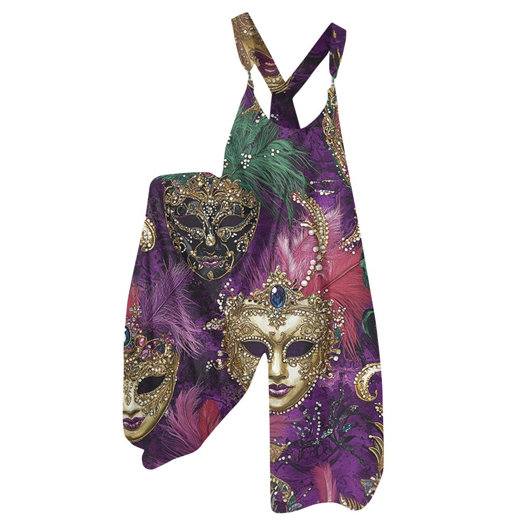 Damen Overalls Print Vintage Jumpsuit (Nicht verstellbare Träger)