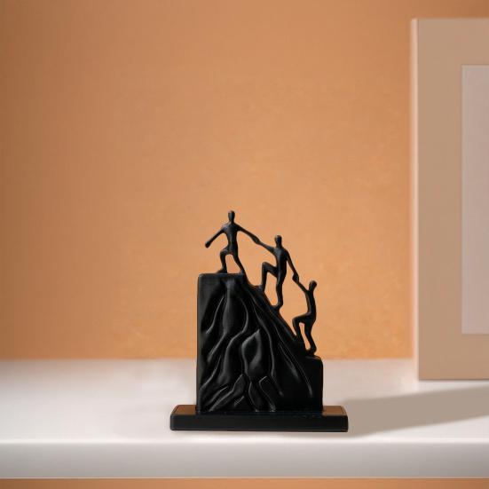 3D Printed Climbing Together Statue, Modern Minimalist Abstract Climbing Sculpture, Matte Black Desk Art Statue, for Desktop Office Decor