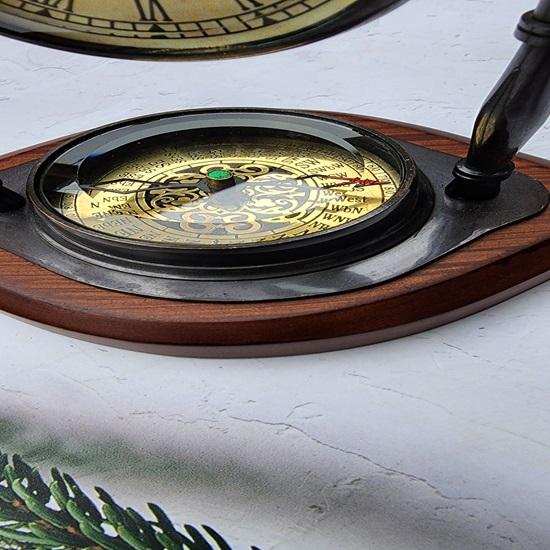 17.78 Cm Retro Table Clock with Nautical Compass, Christmas Present, Anniversary Gift, Keepsake, Tabletop Décor