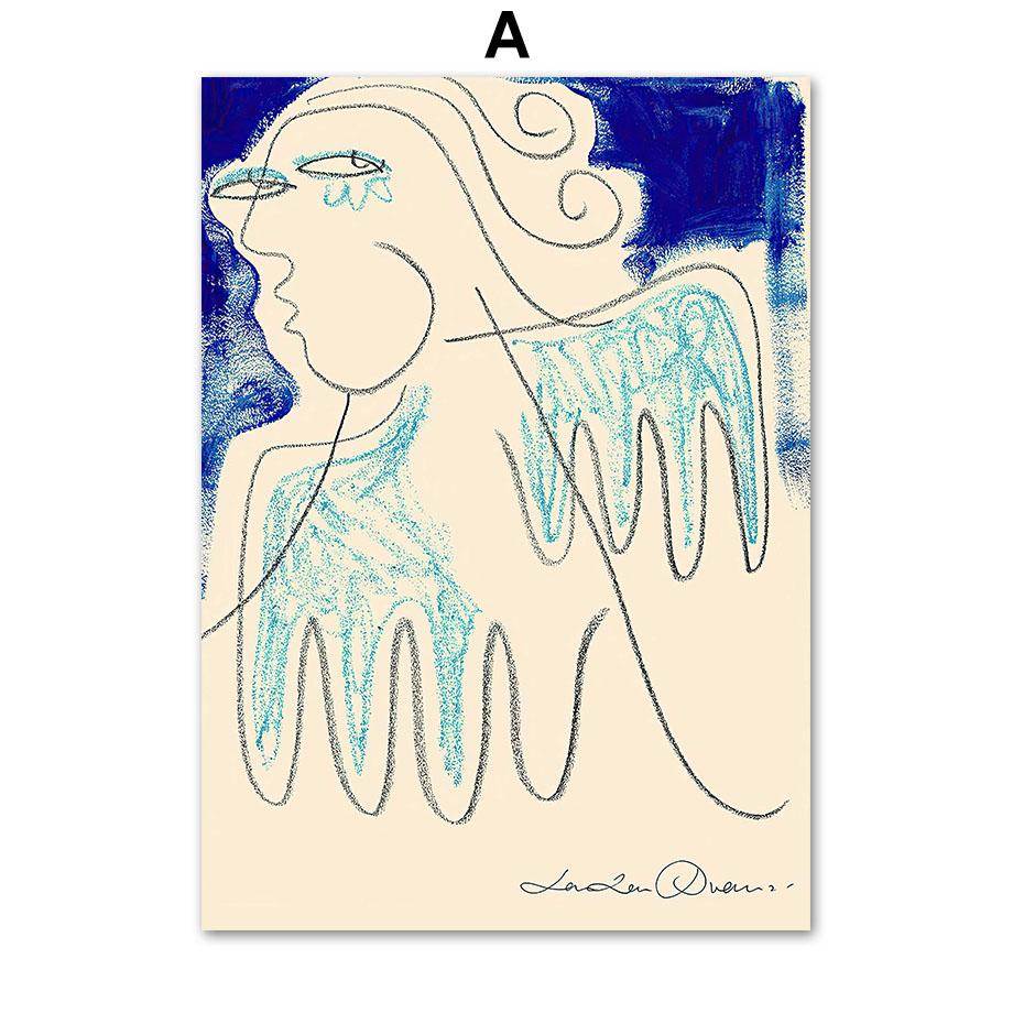 Blue Abstarct Line Girl Portrait Geometric Curve Posters And Prints Wall Art Canvas Painting For Living Room Decorative Pictures