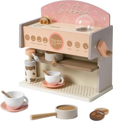 Robud Cafetieră pentru Copii cu Râșniță Jucărie de Lemn Cafetieră Mașină de Espresso Set de Joacă Bucătărie de Joacă Seturi de Bucătărie pentru Fete Băieți