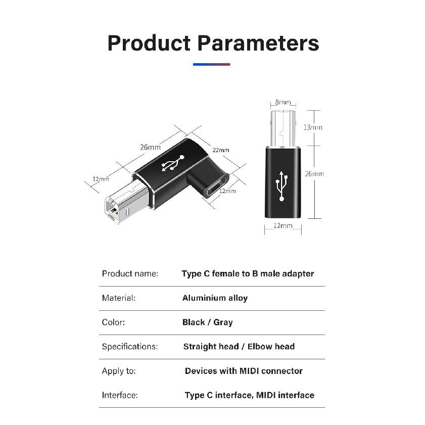 Suitable for Type-c To Square Usb Adapter Electric Piano Electronic Printer Adapter TYPE-C Female Head To MIDI Head Drum