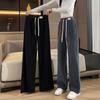 2025 New Fleece-Lined Thick Wide-Leg Straight Pants - Plus Size, Slimming, Casual Sportswear for Autumn/Winter