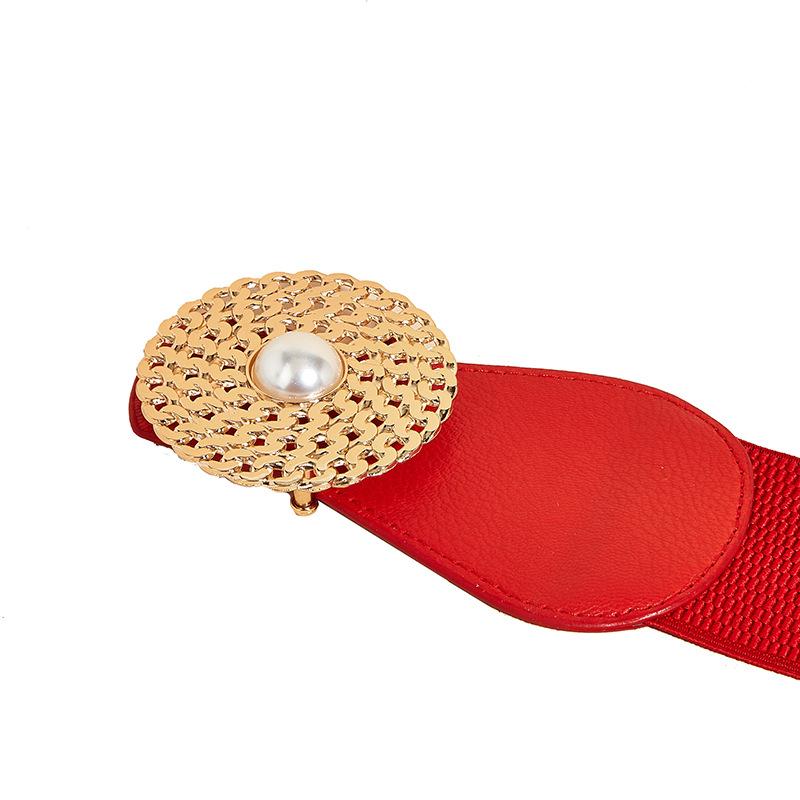European and American Style Pearl Waist Seal for Women Women's Decorative Elastic Elastic Waist Belt Fashion Trend Pearl Square Buckle Wide Waist Belt