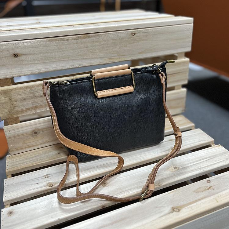 Johnature Handmade Cow Leather Women Bag Simple Retro Handbag Large Capacity Solid Color Shoulder Bags