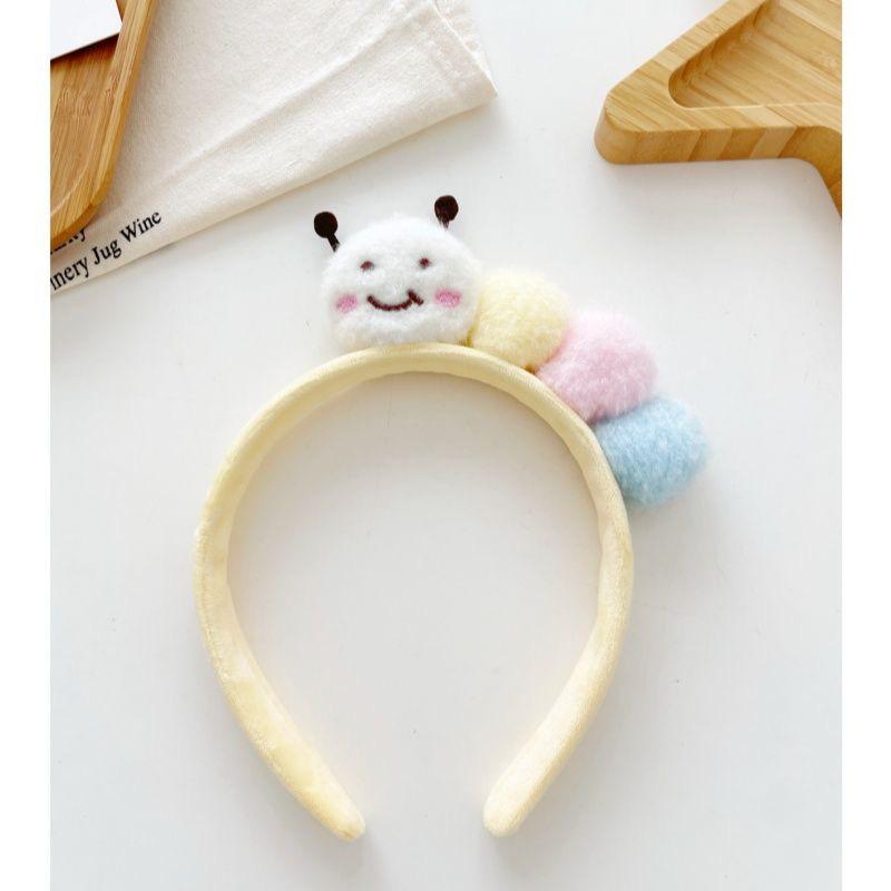 Adorable Caterpillar Plush Headband for Face Washing - Cute Pom-pom Cartoon Hair Accessory for Girls and Women