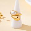 Women's Fashionable Single Ring, Simple and Elegant Geometric Drop-Shaped Imitation Pearl Ring, Suitable for Daily Wear and Vacation Without Box