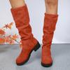 Damen Lang Runde Zehenpartie Wildleder Dicke Sohle Mode Stiefel Lässig Seitenreißverschluss Kniehoch Sexy Stiefel für Damen