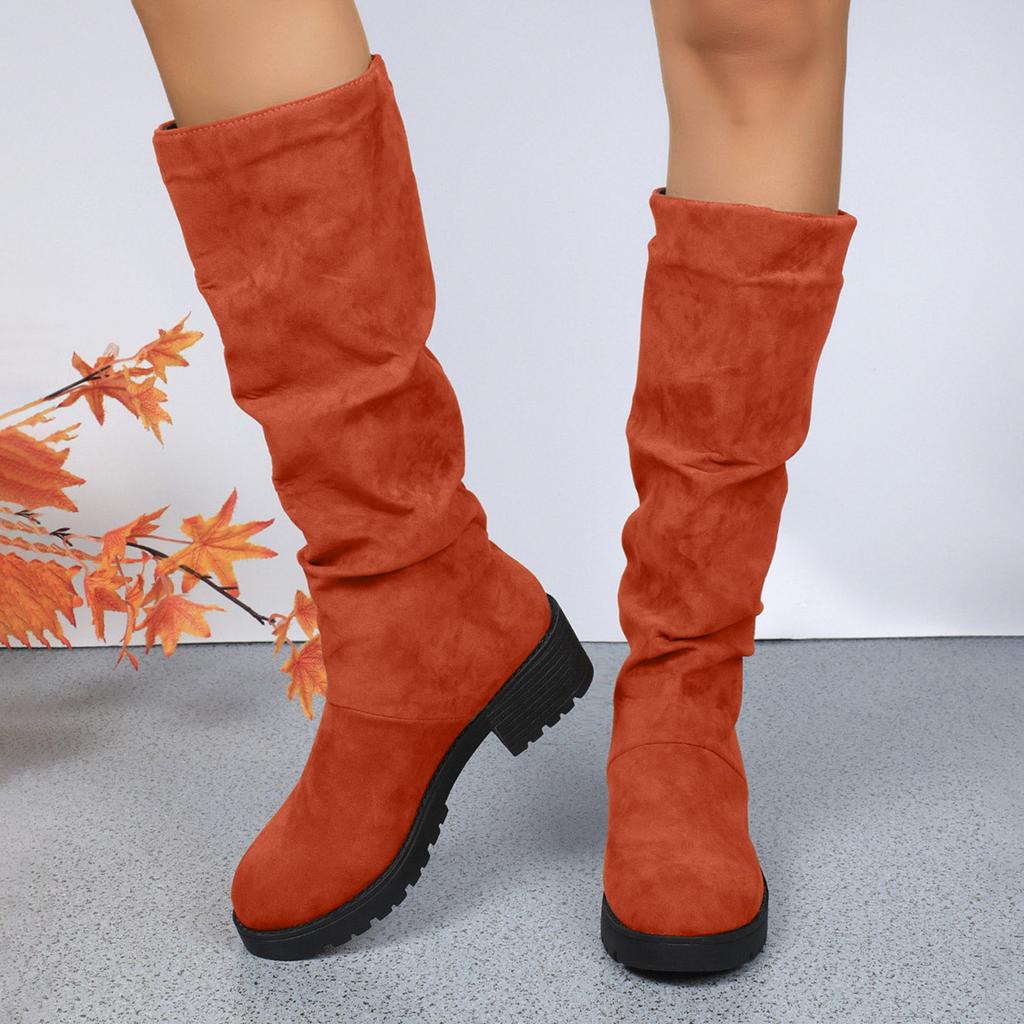 Damen Lang Runde Zehenpartie Wildleder Dicke Sohle Mode Stiefel Lässig Seitenreißverschluss Kniehoch Sexy Stiefel für Damen