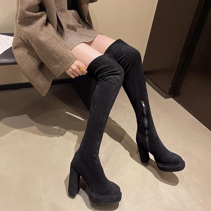 New versatile child autumn and winter European and American elastic boots fashion knee boots high heel thick sole waterproof table thick heel
