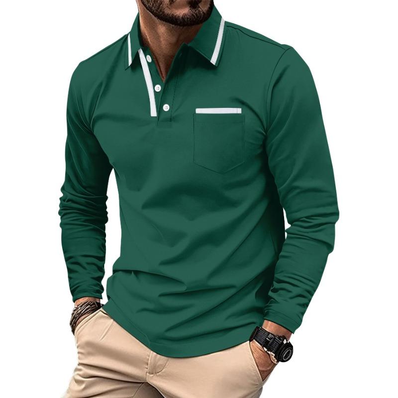 Casual Business Collared Top Spring/Autumn Season Long-Sleeved Polo Shirt Men's Top Skin-Friendly Comfort Solid Colour T-Shirt