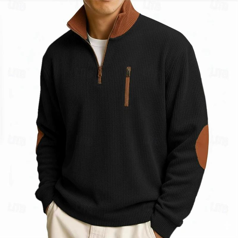 Autumn Winter Men's Corduroy Sweatshirts Outdoor Casual Stand Collar Loose Sports Hoodies Fashion Zipper Patchwork Sweatshirt