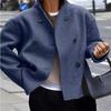 Doppelreihiger Wollmantel für Damen - Einfarbig, Lässiger Britischer Stil, Oberbekleidung für eine vielseitige Garderobe.