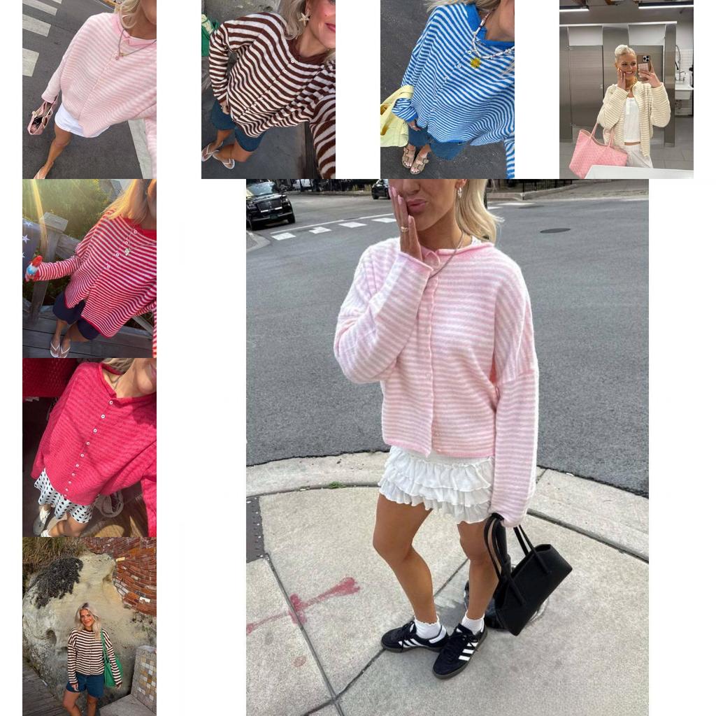 Cardigan in Maglia a Righe da Donna con Comfort Casual per l'Autunno