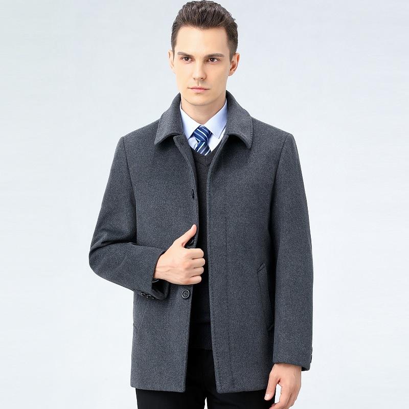Autumn and Winter New Men's Lapel Cashmere Jacket Fashionable Short Casual Middle-aged and Elderly Trendy Jacket
