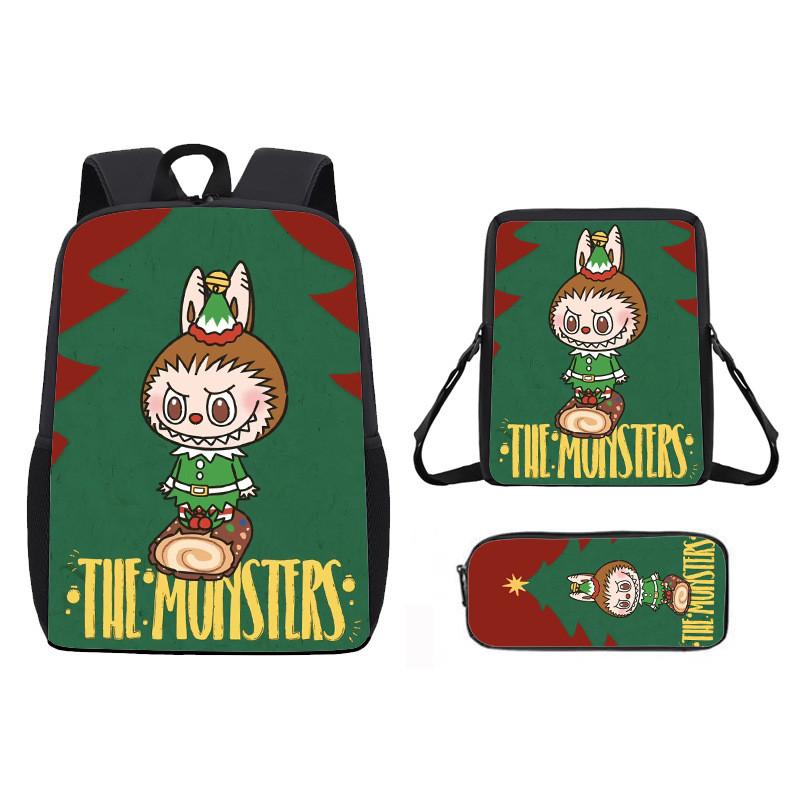 Christmas Backpack Cartoon Shoulder Bag Pencil Case Three Piece Set