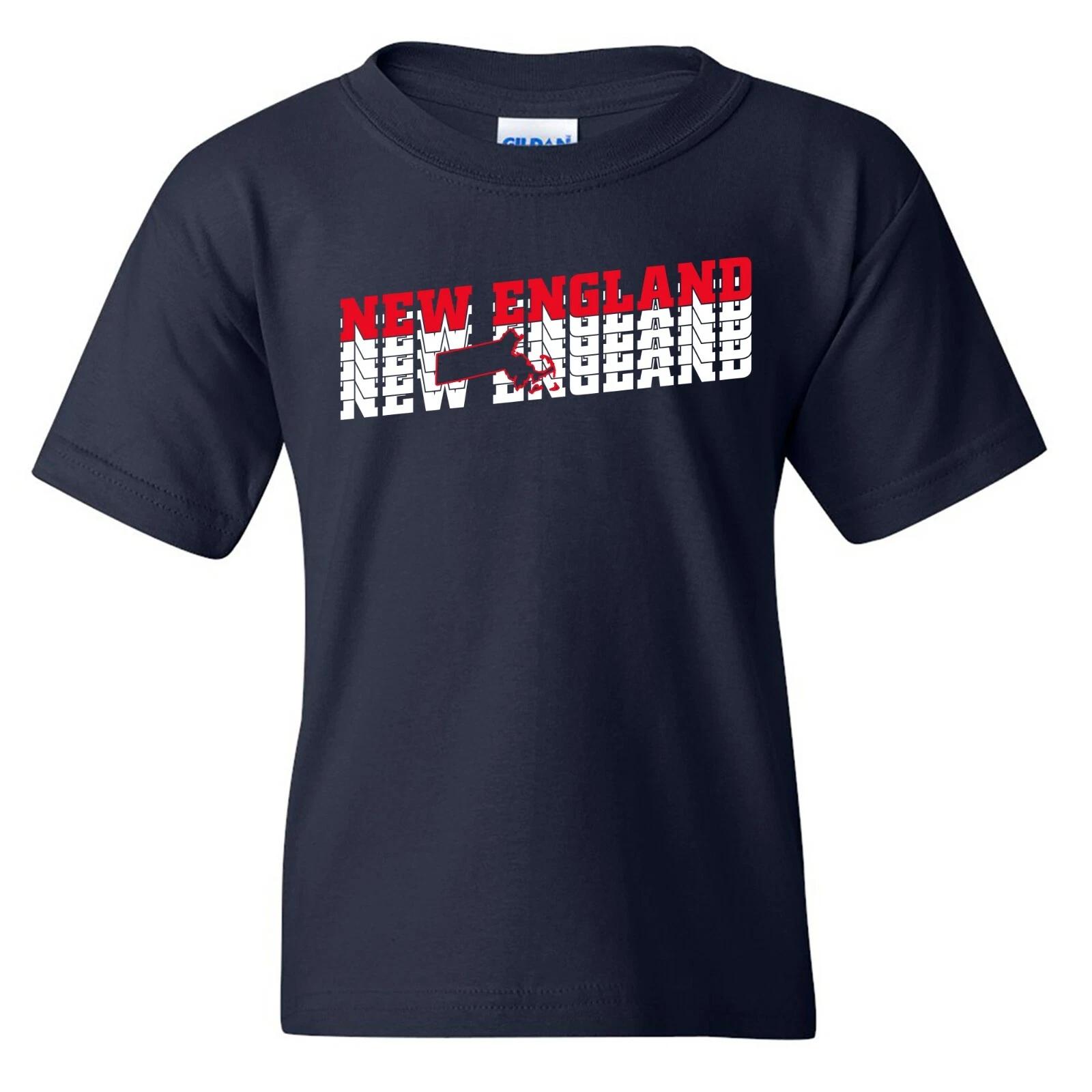 New England City Retro Repeat - Sport Football Team Classic Youth T-Shirt - Navy 4XL