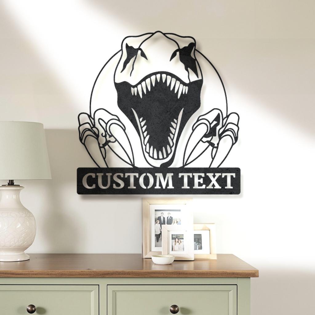 Custom T-Rex Dinosaur Skeleton Metal Sign with Text Wall Art Home Office Man Cave Decor Unique Durable Indoor Gift