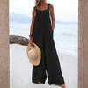 Women's Fashionable Solid Color Wide Leg Overalls Sleeveless Vest Pocket Casual Jumpsuit