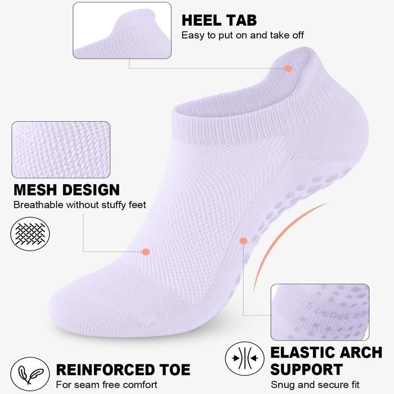 4Pairs Grip Socks for Women Non Slip Pilates Yoga Socks Mesh Breathable Short Socks Cotton Low Cut Gym Fitness Dance Sport Sock