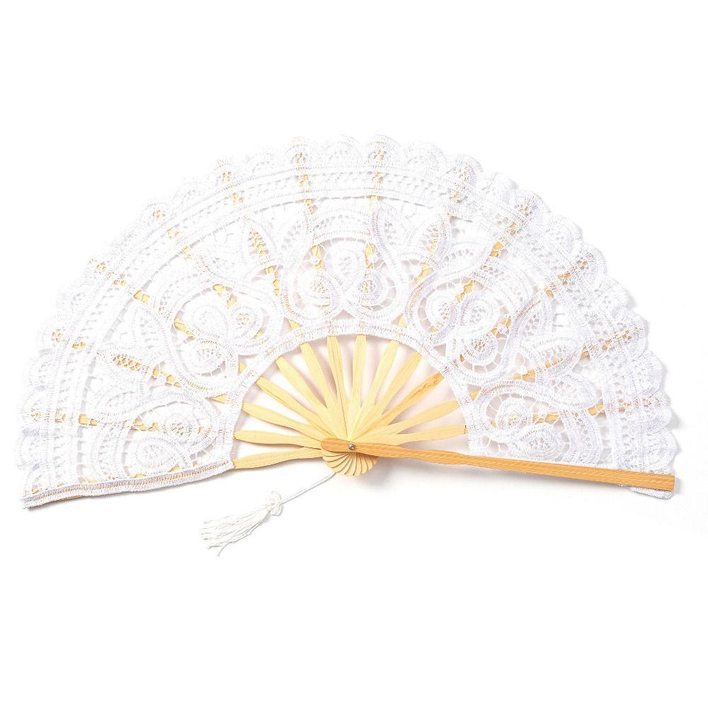 Lace Vintage Lace Hand Fan Tassel Pendant Handheld Embroidered Folding Fan 27cm Size Elegant Style Dance Handheld Fan