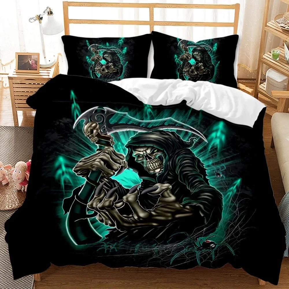 Skull Duvet Cover Set God Of Gamblers Bedding Set Poker Skeletonteens Adults Skull Double Queen King Size Polyester Qulit Cover