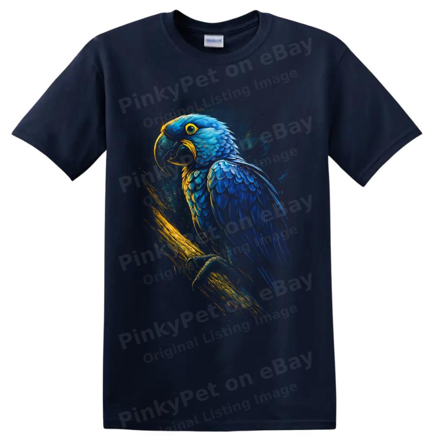 Blue Macaw Parrot T Shirt Vibrant Tropical Bird Art Wildlife Lover Graphic Tee
