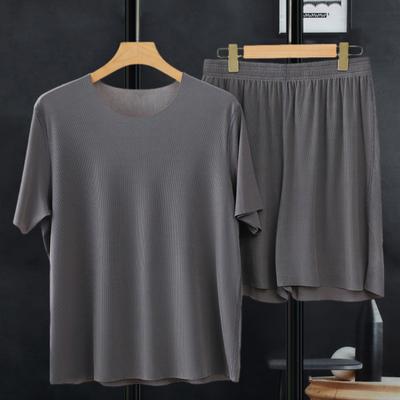 2 sztuk/zestaw męska odzież codzienna O-Neck topy z krótkim rękawem w pasie szerokie nogawki zestaw szortów jednokolorowy lodowy jedwab Homewear bezszwowy zestaw piżam