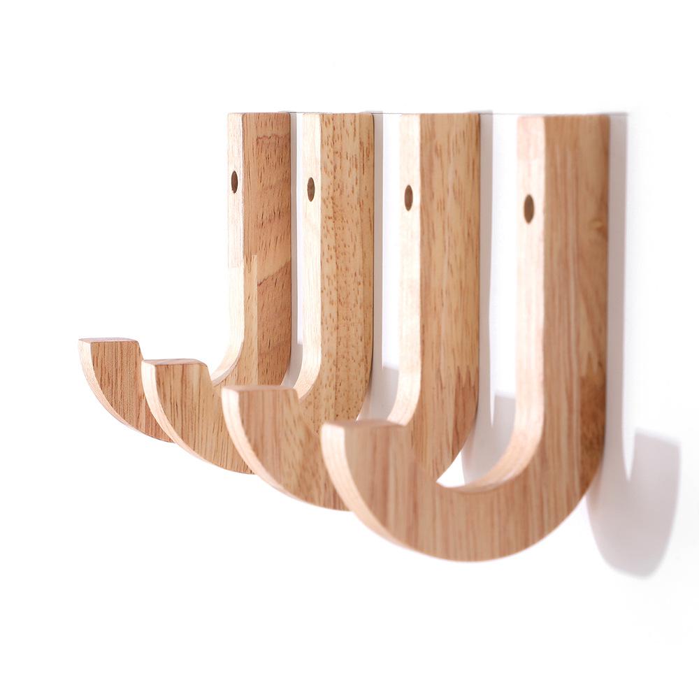 1/4pcs Wood J-shaped Hook Keys Clothes Bag Hanger Hook Wall Robe Coat Towel Storage Hook Kitchen Bathroom Organizer Accessories